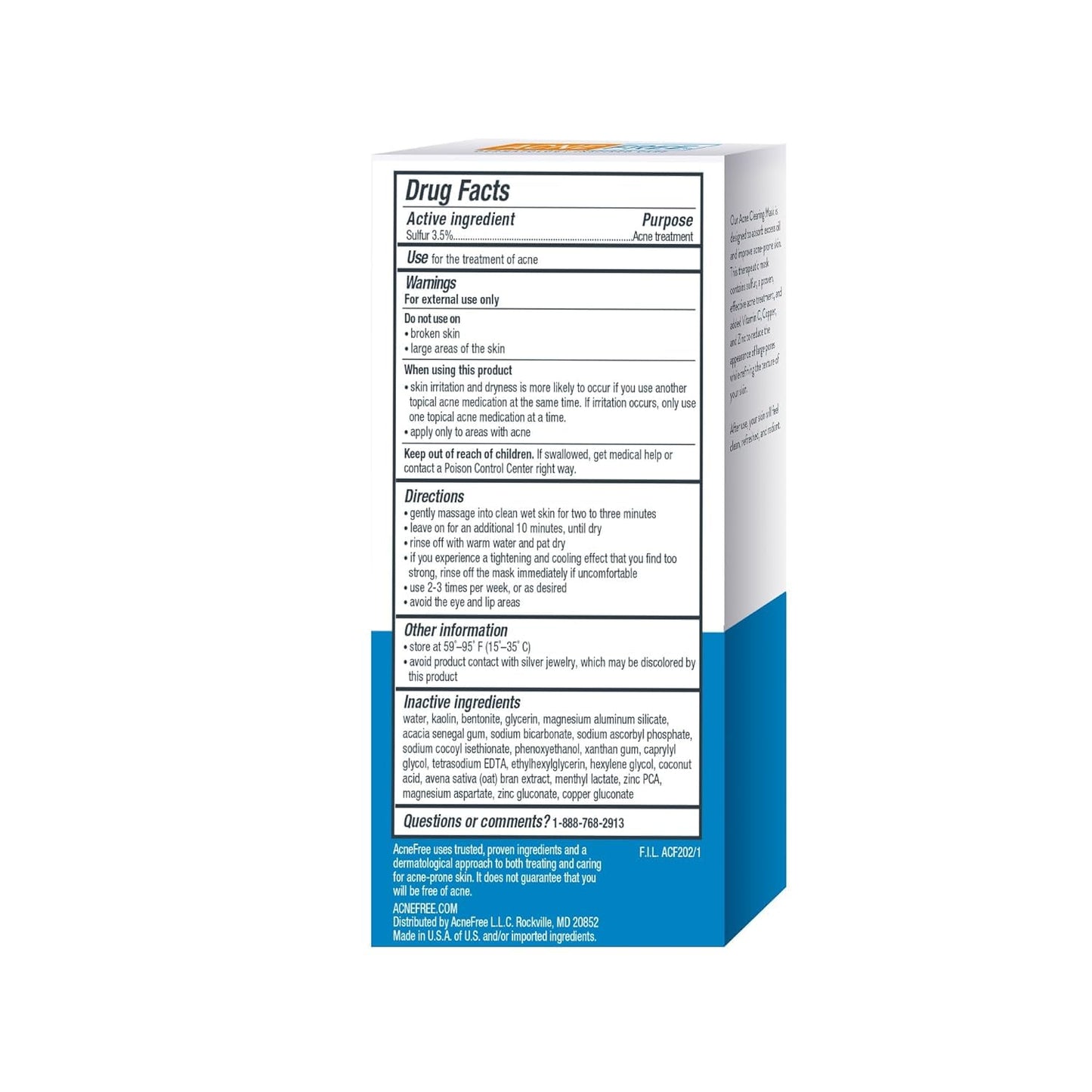 AcneFree Acne Clearing Mask, 3.5% Sulfur Acne Treatment, Absorbs Excess Oil and Unclogs Pores with Vitamin C, Bentonite, and Zinc, 1.7 Ounce - Pack of 3