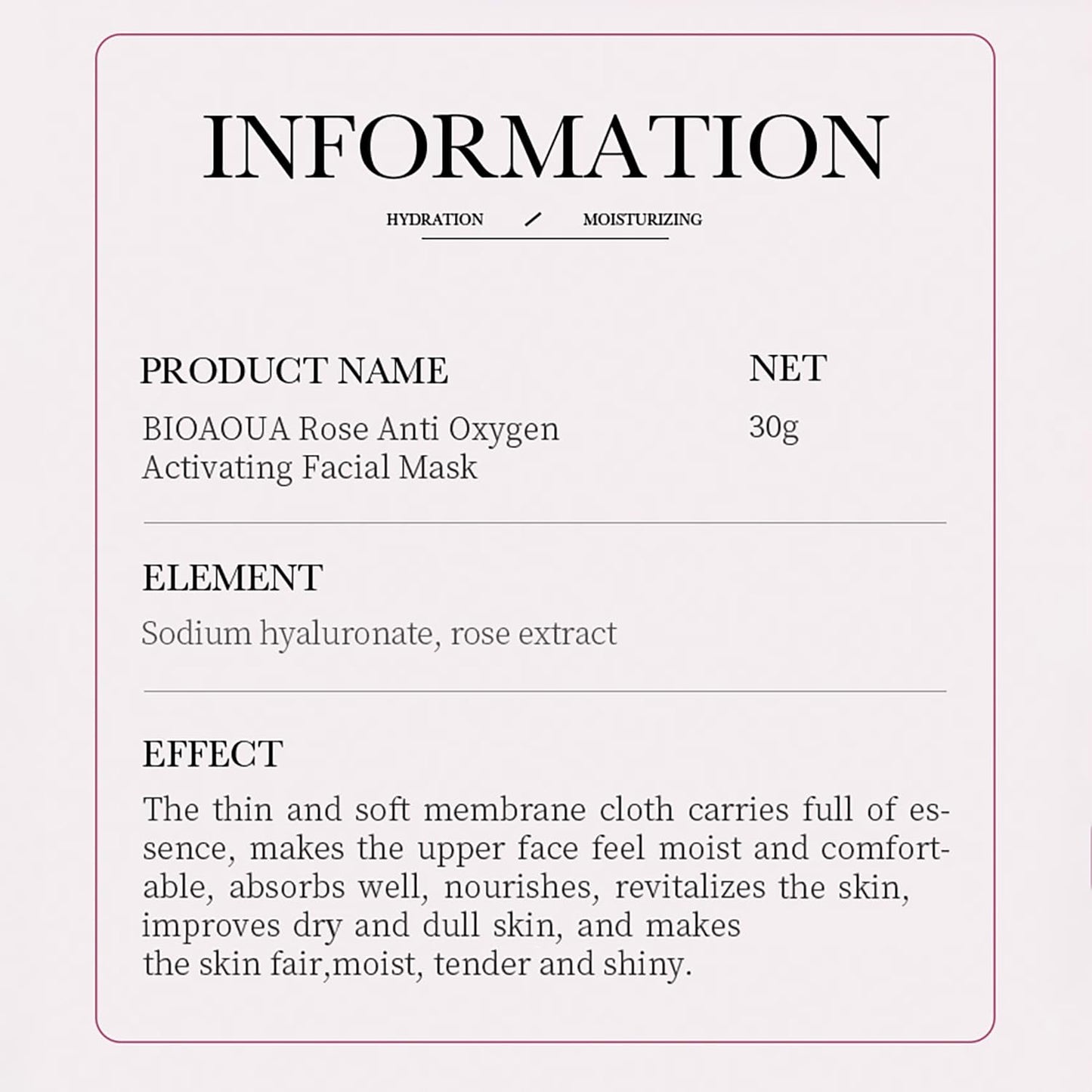 BIOAQUA Facial Mask Firming Deeply Nourish Moisturizing 98% Natural Extract Hydrating Face Mask 5PCS Set (Rose Extract (Anti-Oxygen))