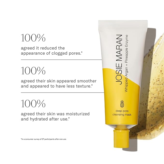 Josie Maran Whipped Argan + Pineapple Enzyme Deep Pore Cleansing Mask - Purifying Pore Mask With Nourishing Moroccan Argan Oil, 3 Essential Fatty Acids, & Squalane Oil (2 oz / 56 g)
