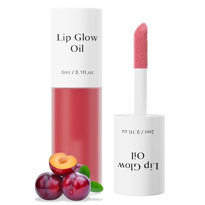 Plumping Lip Oil, Long Lasting Hydrating Lip Stain Lip Balm Revitalizing, Transparent and Tinting Lip Care Oil for Dry Lip (Red Plum)