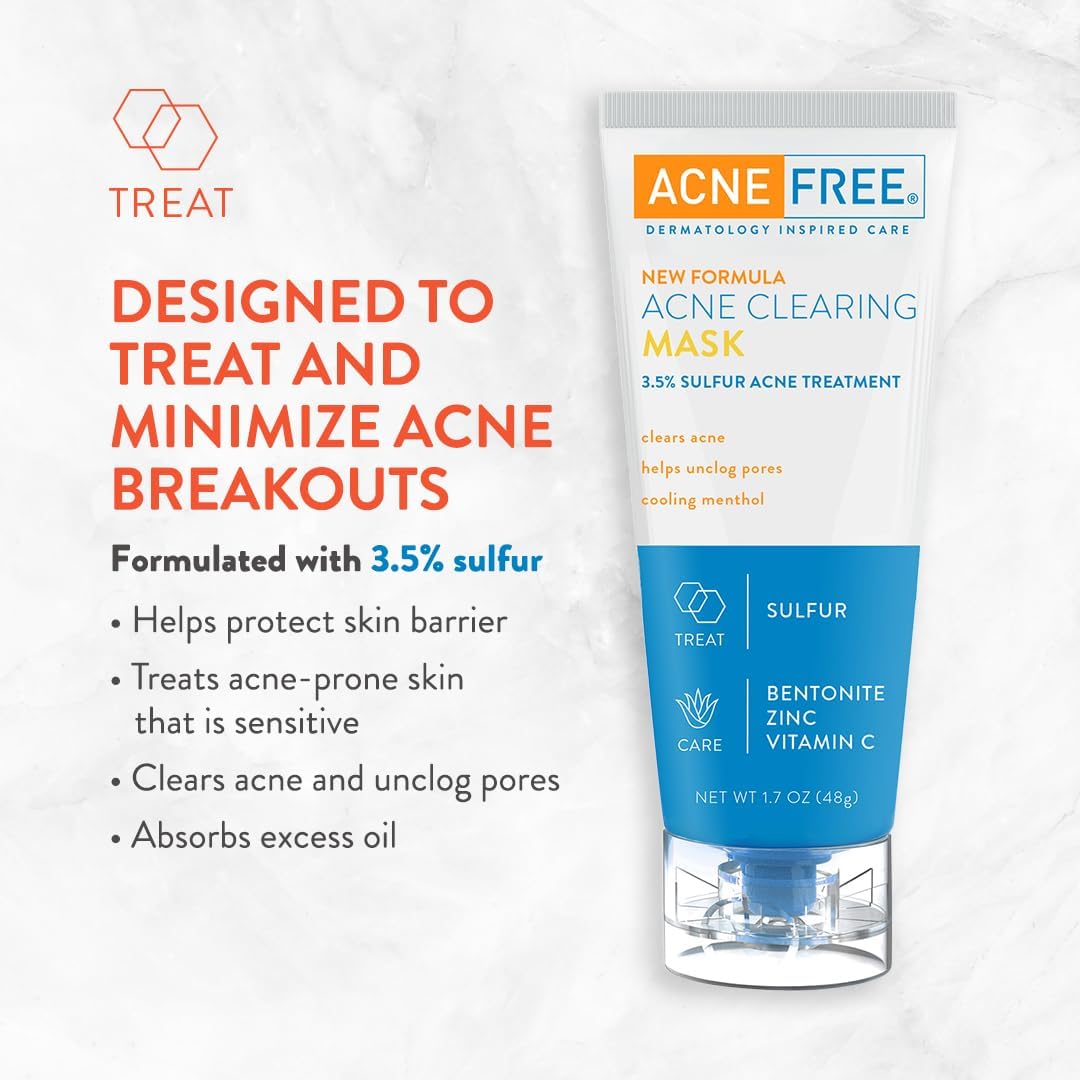 AcneFree Acne Clearing Mask, 3.5% Sulfur Acne Treatment, Absorbs Excess Oil and Unclogs Pores with Vitamin C, Bentonite, and Zinc, 1.7 Ounce - Pack of 3