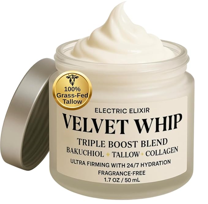 Beef Tallow for Skin - Organic Moisturizer Cream - 100% Grass Fed, Whipped - Anti-Aging, Deep Hydration Face Cream with Bakuchiol, Retinol Alternative for Wrinkle Repair, Eczema Relief & Brightening