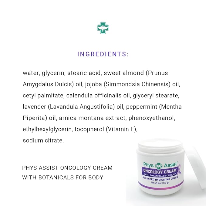 PhysAssist - Oncology Body Cream with Botanicals, 6 oz. Soothing and Hydrating to Stressed Skin. Made with Oils of Lavender, Calendula, and Peppermint. Non-Irritant, Clinically Tested.