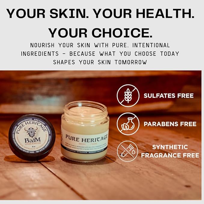 Pure Heritage Handmade Tallow Balm – Unscented Grass-Fed & Finished Moisturizer & Healing Cream | Natural Care for Sensitive Skin, Eczema, Rosacea, Babies, Men & Women (4oz)