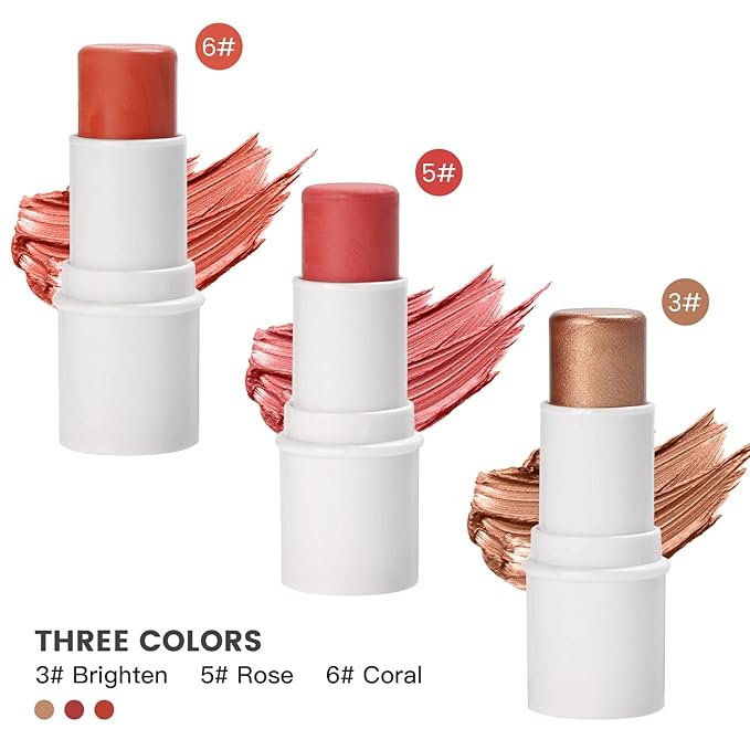 Cream Blush Stick for Cheek and Lip Tint, Skin(#3 Brighten)