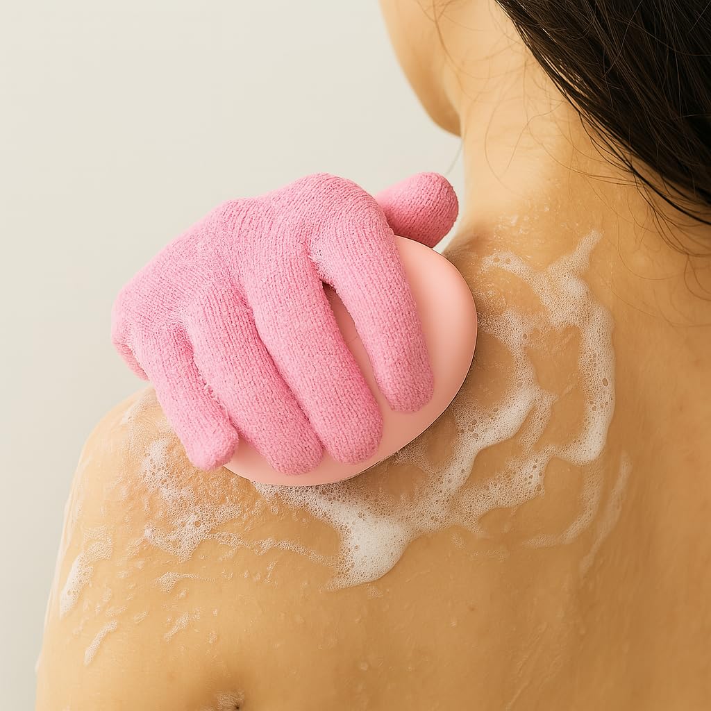 Exfoliating Mitt Glove for Dead Skin – Smooth Body Scrub Shower & Bath Set with Korean Finger + Mitt Combo & 5 Grain AHA Soap Set– Skin Care Exfoliator Gloves & Bar