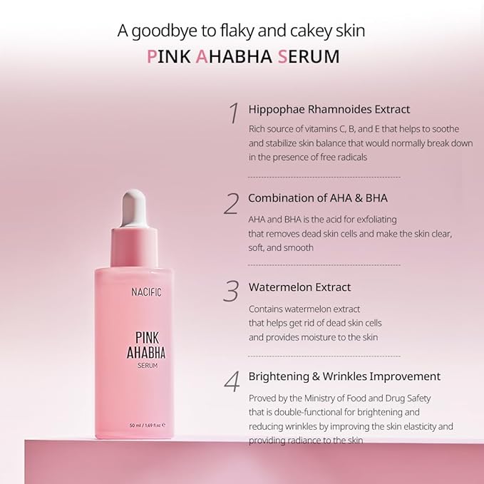 NACIFIC Pink AhaBha Triple Set (Toner 150ml, Serum 50ml, Cream 50ml) AHA, BHA, Watermelon extract Glow Moristurizing Hyaluronic Acid