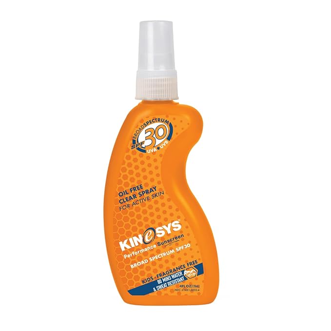 KINeSYS SPF 30 KIDS Fragrance Free Clear Spray Sunscreen for sensitive skin, Hypoallergenic, Broad Spectrum UVA/UVB protection for Face & Body; PABA and Oxybenzone FREE, 700+ Sprays, 4 Fl Oz/120 ml