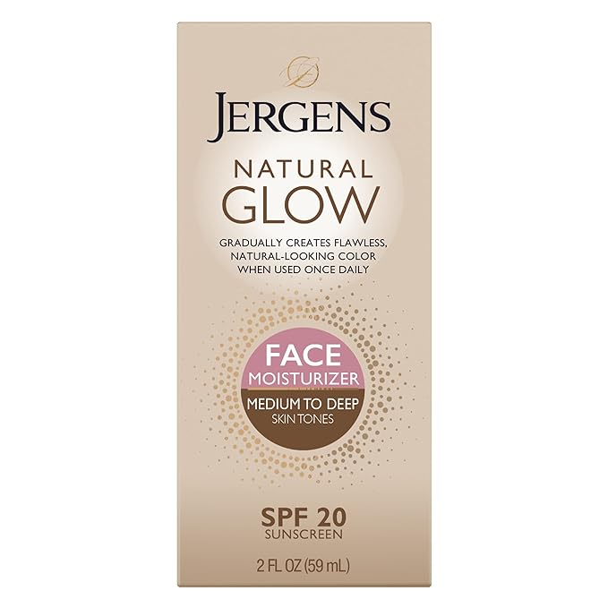 Jergens Natural Glow Self Tanner Face Moisturizer, SPF 20 Facial Sunscreen & Natural Glow Self Tanner Lotion, Daily Sunless Fake Tanning, Medium to Deep Skin Tone