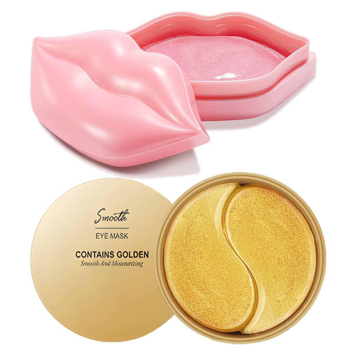 Blopuivo 60 Pairs Lip Masks with Eye Mask, 24K Collagen Under Eye Patches for Dark Circles and Puffy Eyes, Reduce Lip Wrinkles, Anti Chapped & Remove Lip Dead Skin, Nourishes the Lip & Eye Skin