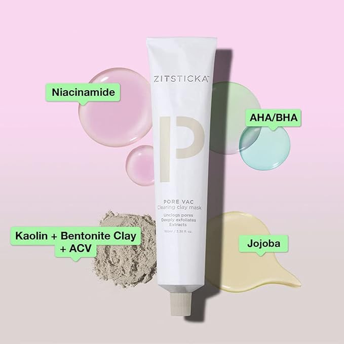 ZitSticka PORE VAC, Acid-Rich Clay Mask To Vacuum Pores + Smooth Texture | Derm-Backed (60ml)