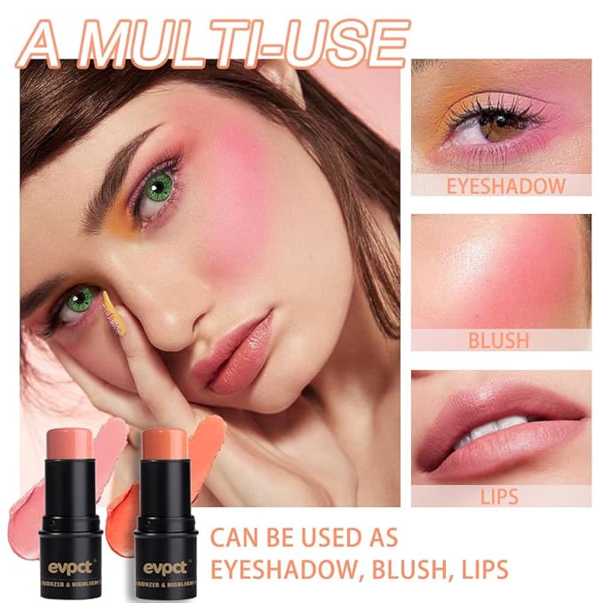 Kaely 2Pcs Cream Blush Stick for Cheeks,Coral Pink Hydrating Waterproof,02+03