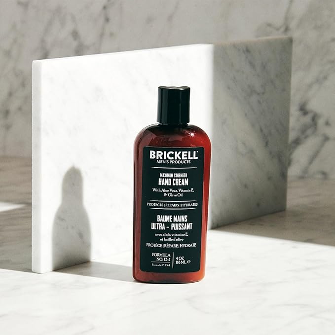 Brickell Men's Maximum Strength Hand Cream for Men, Natural and Organic Fast-Absorbing Hand Lotion with Vitamin E, Shea Butter, and Jojoba, 4 Ounce (Unscented)