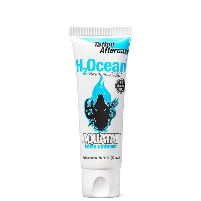 H2Ocean Aquatat Tattoo Healing Ointment - Tattoo Aftercare Cream for Tattoo Supplies - Fragrance- & Dye-Free Tattoo Care Ointment with Vitamins A & B - 0.75 oz