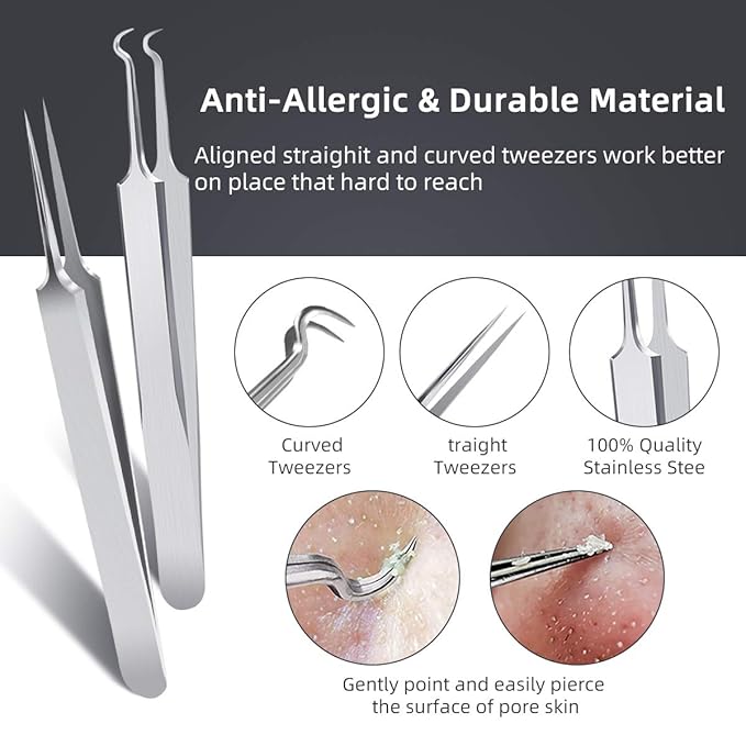 DUcare Blackhead Extractor Tool for Face,Blackhead Remover Tool, Pimple Popper Tool Kit, Extractor Tool for Comedone Zit Acne Whitehead Blemish, Stainless Steel Extraction Tools
