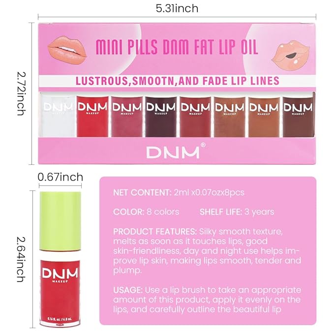8 Colors Lip Oil Lip Glaze, Big Brush Glaze,
