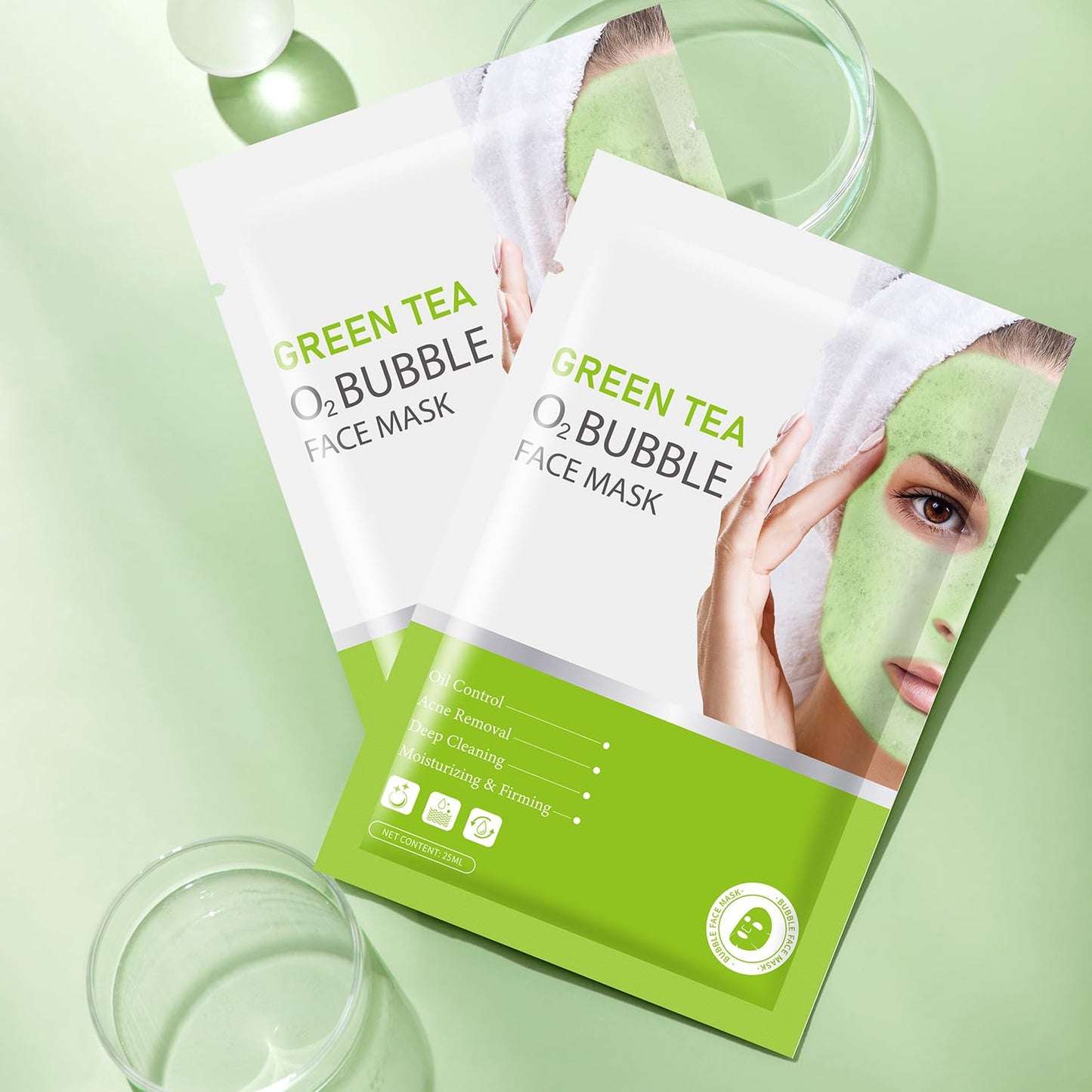 10 Pack Green Tea O2 Bubble Face Masks Sheet, Bubble Facial Mask, Foaming Face Mask, Purifying Facial Mask for Acne and Pores, Moisturizing Spa Face Masks Skincare, Brightening Beauty Masks