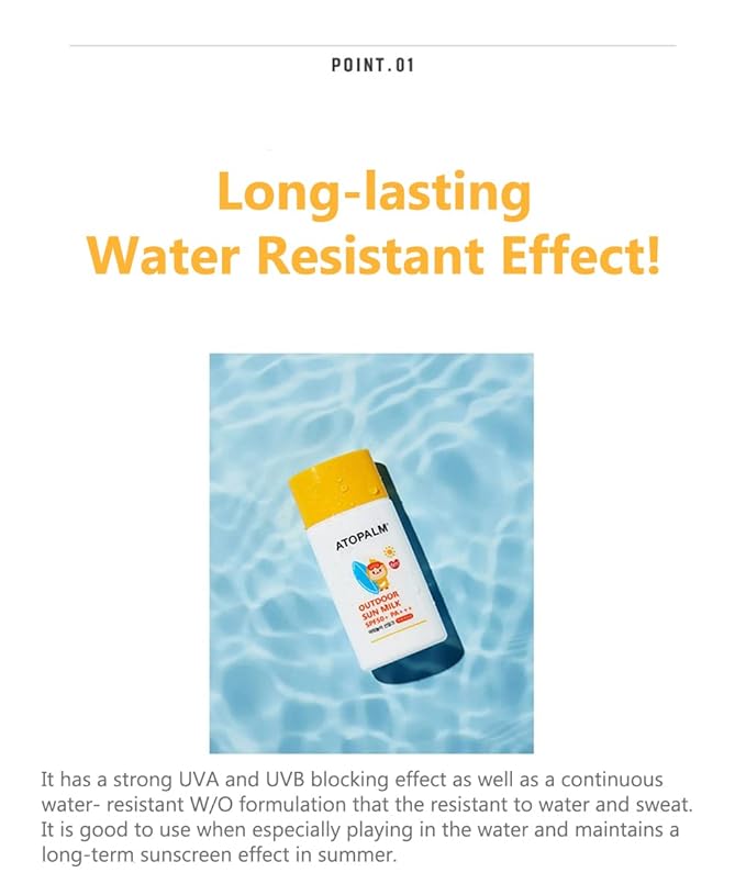 ATOPALM Outdoor Sun Milk SPF50+ PA+++ 55g, Waterproof Baby Kids adult, MLE Korean Mineral Sunscreen