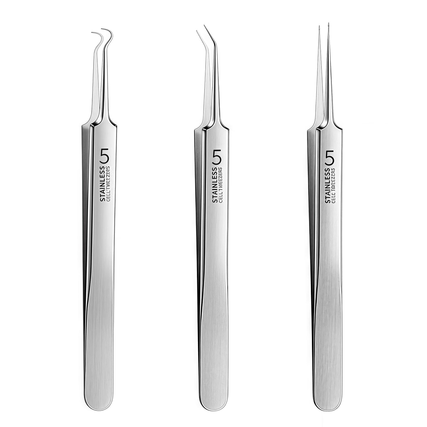 3 Pcs Silver Professional Blackhead Tweezer,Extractor Acne Removal, Professional Facial Blackhead Remover Tweezers Precision Extractor Acne Removal Kit Pimple Popper Tool