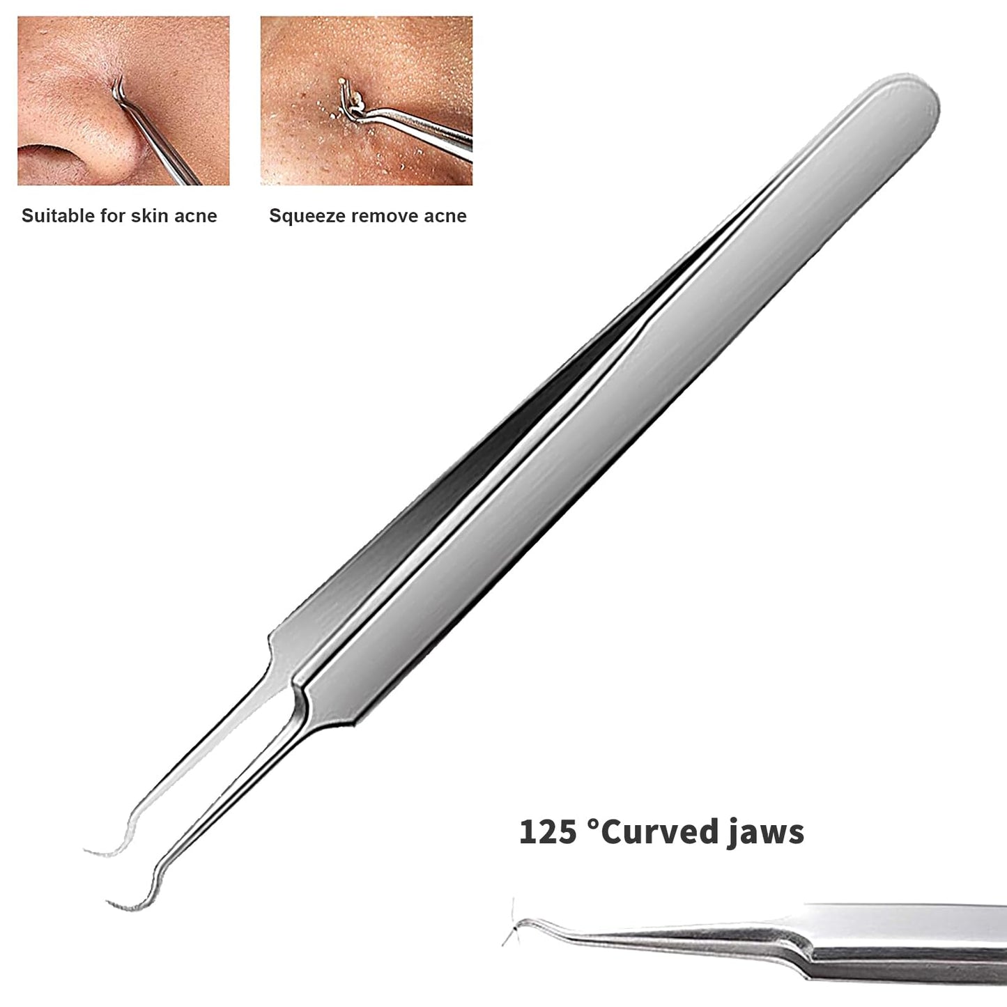 WSYUB Blackhead Tweezers, Blackhead Extractor, Pimple Popper Tool Kit, 3 in 1 Professional Stainless Skin Zit Acne Blemish Whitehead Popping Removing Surgical Tools Set, Silver