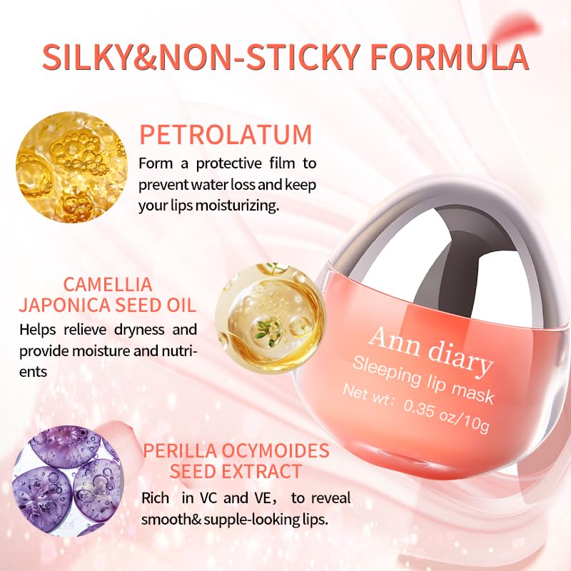 Ann Diary Sleeping Lip Mask: Nourish,Dry Lips,Hydration,Moisturizing for Cracked Lips,Visibly Plumps & Softens,Long-lasting Moisture to Soothe Dry Chapped Lips 10G|0.35 oz