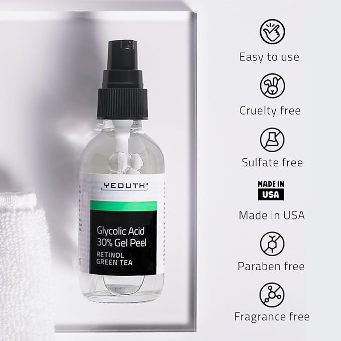 YEOUTH Glycolic Acid Peel for Face, At Home Exfoliator Aha 30% Glycolic Acid Face Peel with Retinol, Designed to Refresh & Smooth the Appearance of Skin 1oz