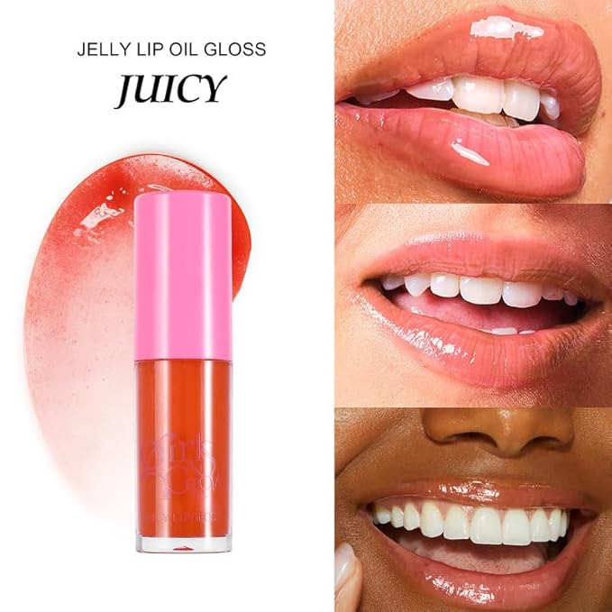 Jelly Glow Lip Oil Gloss, Long-Lasting Hydrating Non-Sticky Glow