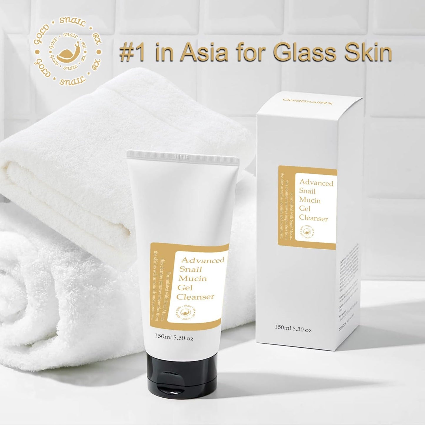 GoldSnailRX Advanced Snail Mucin Gel Cleanser, 5.07 Fl oz/150 ml Rich Daily Deep Cleansing for Dry & Sensative Skin Luxury Korean Skincare Not Tested on Animals No Parabens