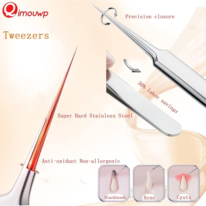 Pimple Popper Tool Kit, Blackhead Remover Tools, 16 PCS Professional Stainless Tweezers Acne Comedone Extractor Pimple Needle Tool for Blemish Whitehead Ingrown Hair Cyst Removal Beauty Tools for Face