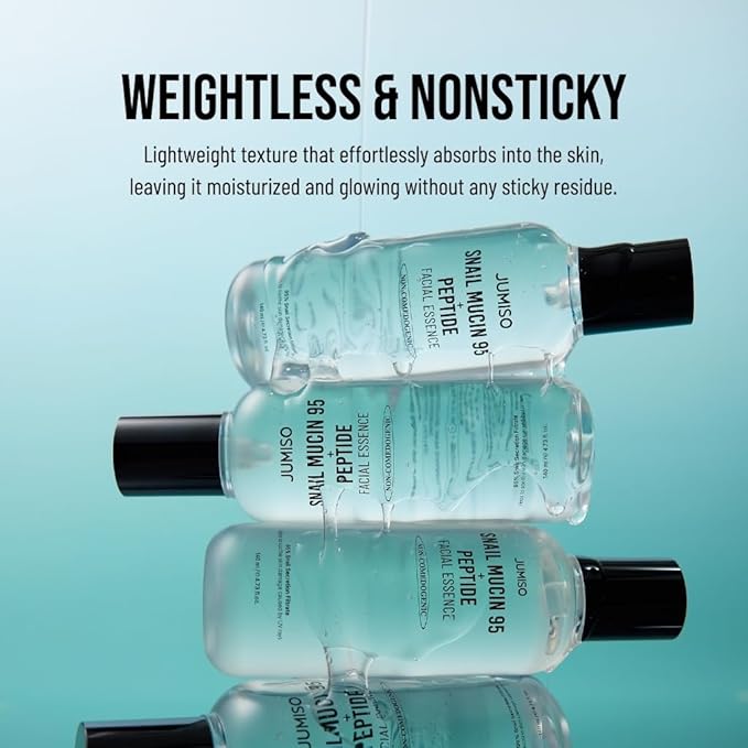 JUMISO Snail Mucin 95 Peptide Essence - Korean Face Toner with 5-Peptide Complex - Acne Sun Damage Repair Non-Comedogenic Texture Improvement Fragrance Free Cruelty Free All Skin Types 4.73 fl.oz.