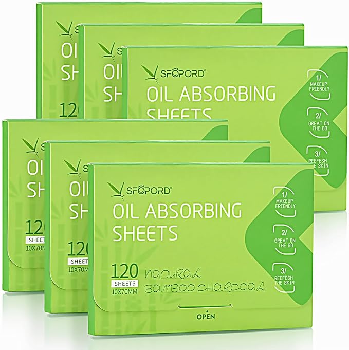 Oil Absorbing Sheets with Bamboo Charcoal - 6 Oily Skin