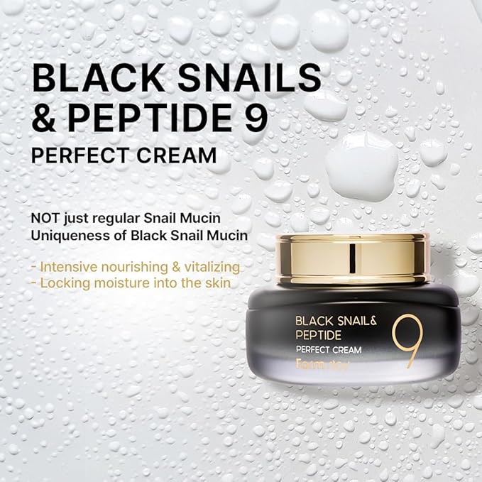 FARMSTAY Black Snail & Peptide 9 Perfect Cream, Snail Mucin Moisturizer for Elastic & Glow Skin, Hydrating & Nourishing, Anti-aging, Skin Barrier Repair, for Women & Men, Korean Skin Care, 1.85 Fl. Oz