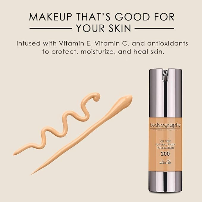 BODYOGRAPHY - NATURAL FINISH Foundation (Med/Dark#200): Oil-Free Anti-Aging Gluten-Free, Paraben-Free