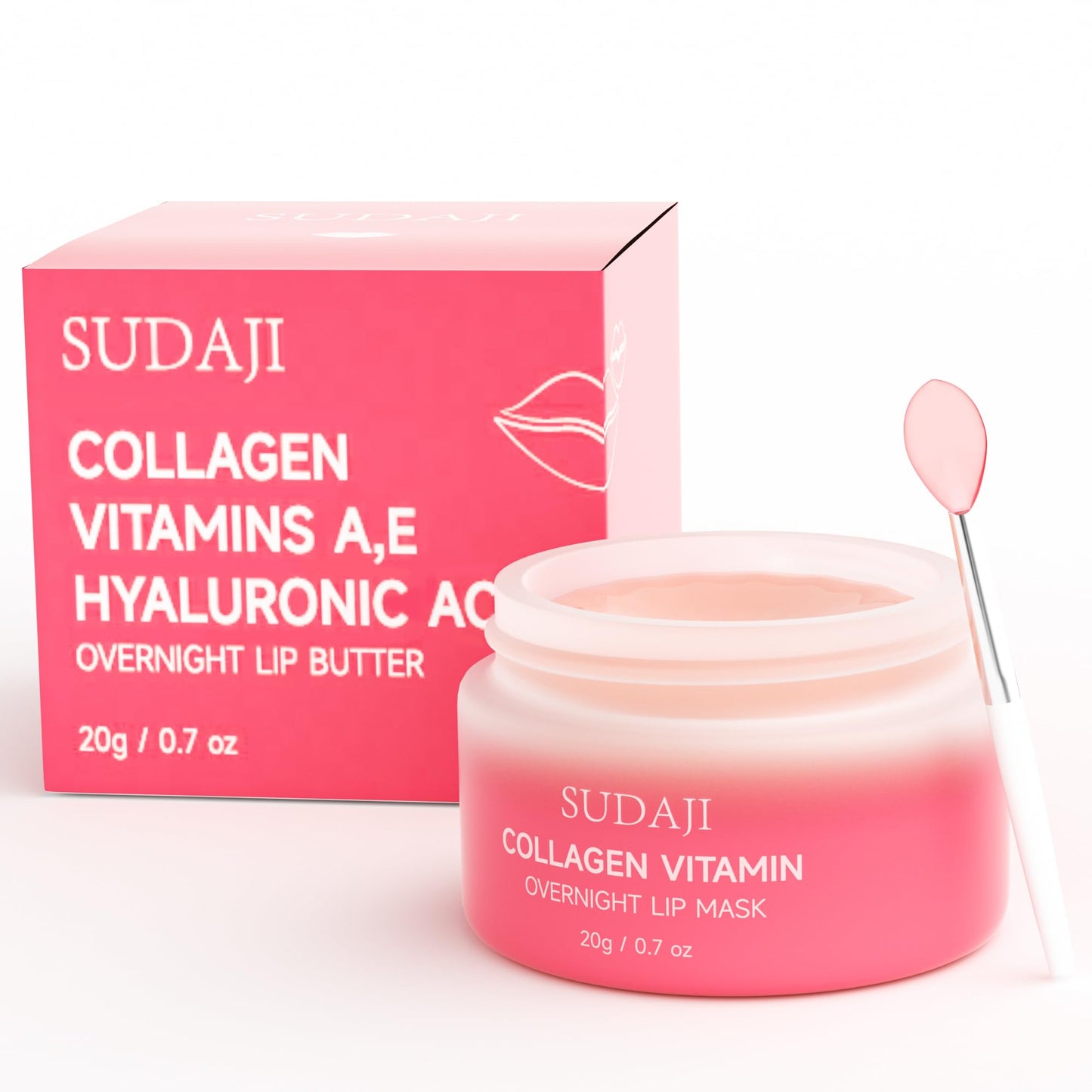 20g Collagen Lip Mask with Vitamins E, A, Hyaluronic Acid, Overnight Lip Butter Balm with Skin Softening Coconut Oil and Hydrating Shea Butter
