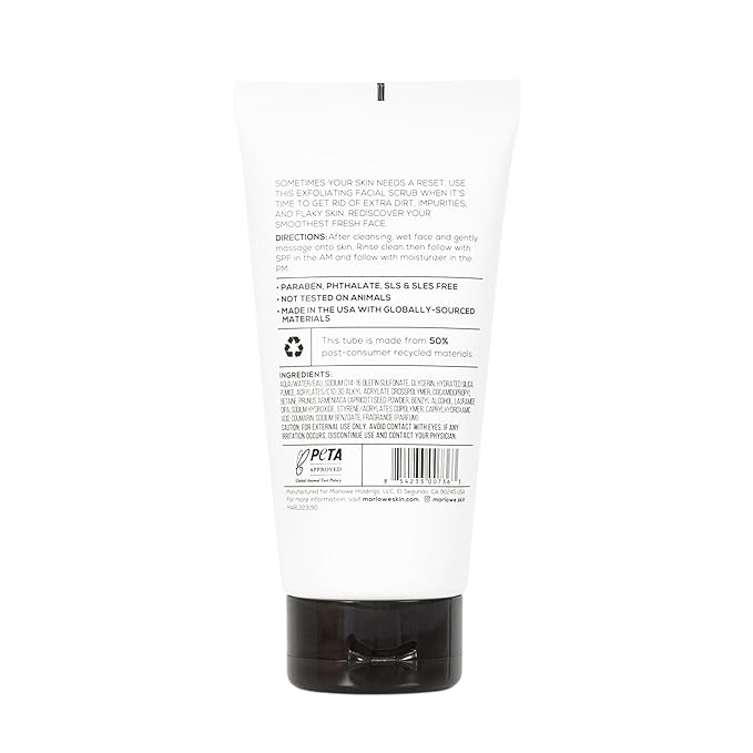MARLOWE. No. 122 Facial Scrub 6 oz, Gentle Face Exfoliator with Apricot Seed Powder & Pumice, Cleanses & Smooths, Fresh Pine & Agarwood Scent