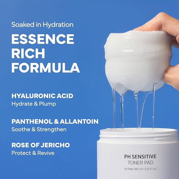 SAM’U PH Sensitive Toner Pad – Splitable Dual-Textured Vegan Facial Exfoliating Pads with Hyaluronic Acid & Panthenol for Daily Hydration & Soothing - Korean Skin Care (60 Pads)