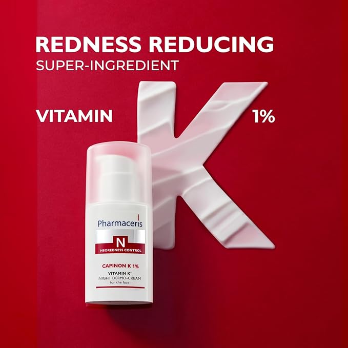 Vitamin K Redness Reducing Night Cream, Facial Moisturizer, Helps Strengthen Skin and Reduce Irritation, For Sensitive Skin Prone to Reactivity, CAPINON K 1%, 1.01 fl oz