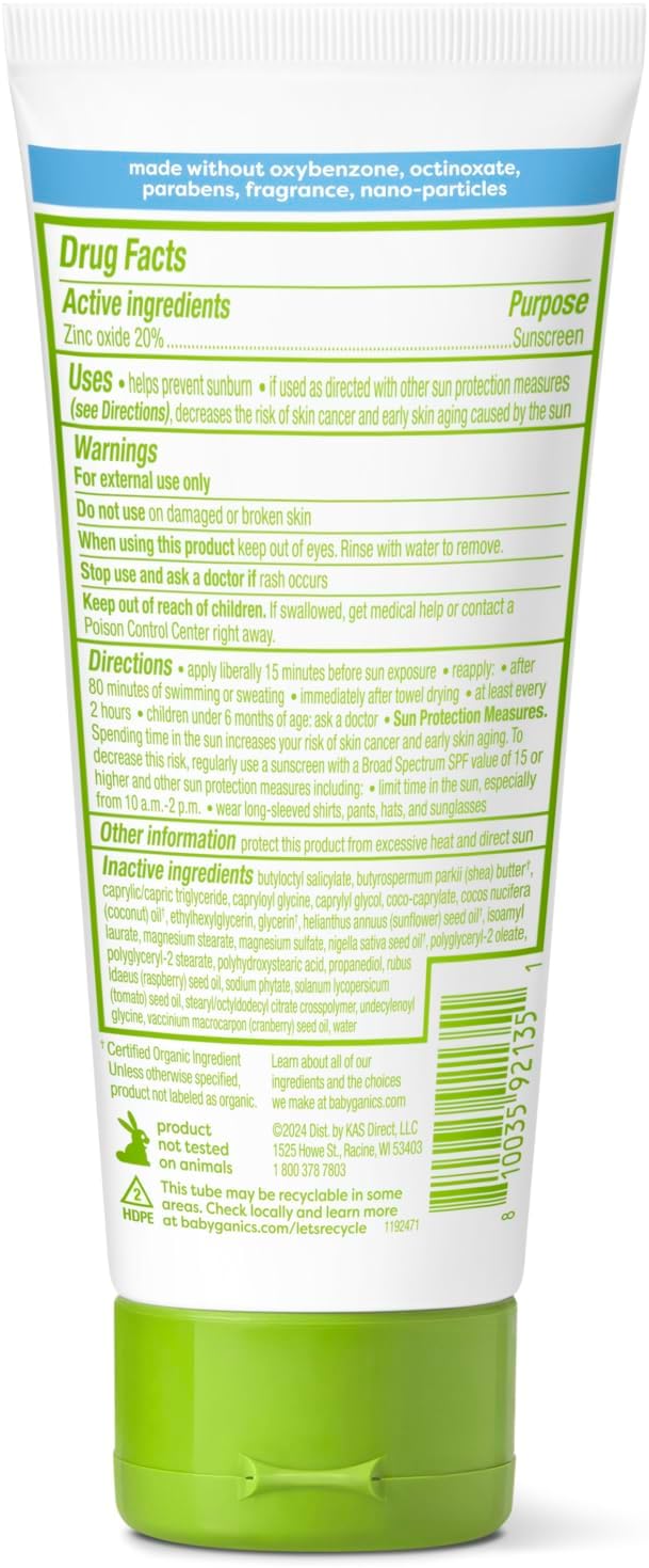 Babyganics SPF 50 Mineral Sunscreen Lotion, Sheer Blend, UVA UVB Protection, Octinoxate & Oxybenzone Free, Water Resistant, Fragrance Free, 3 oz