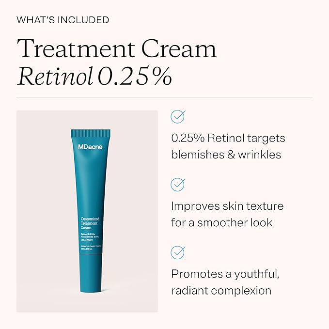 MDacne 3 Step Retinol Acne Kit - Retinol Cream 0.25%, Salicylic Acid Cleanser, Niacinamide Moisturizer - Plant-Based products for Hormonal Acne, Blemishes, and Wrinkles. 30 Day Complete Acne Care Kit