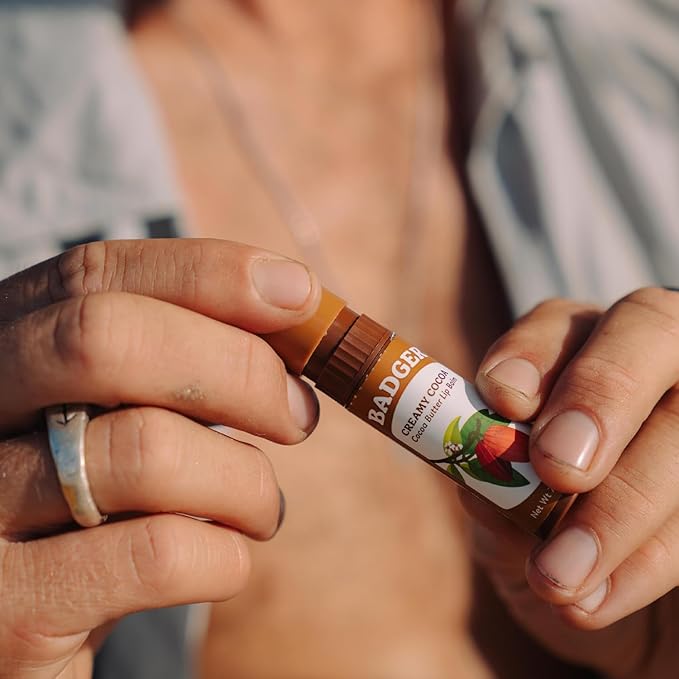 Badger Cocoa Butter Lip Balm, Creamy oz