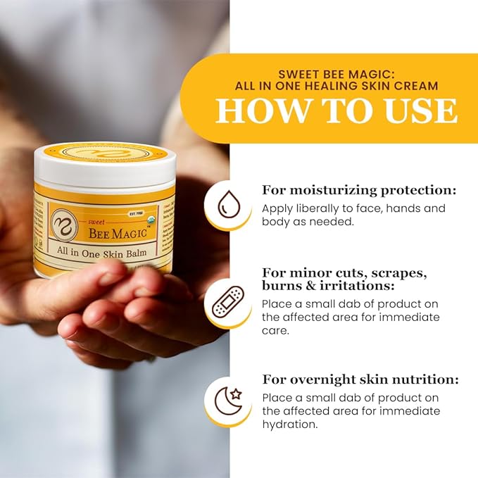 Sweet Bee Naturals - Sweet Bee Magic, All In One Healing Skin Cream. Organic Skin Balm, Small Batch Crafted in USA, 4 Ounce Jar. Certified Organic, 2-4 Ounce Jars (8 Ounce)