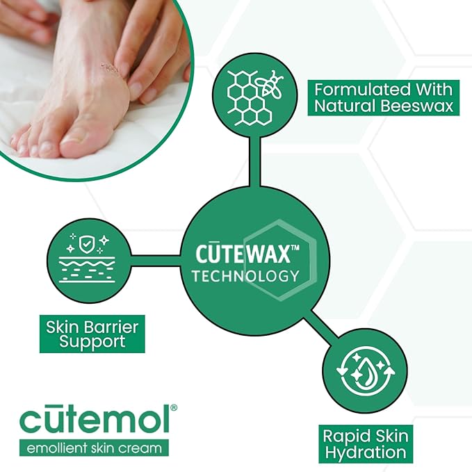 Cutemol Emollient Moisturizing Cream - Serious Moisturizer Lotion Balm for Recovering Dry, Damaged Skin - Hydration for Cracked Hands and Feet, Eczema, Psoriasis, and Raw Skin (8 oz)