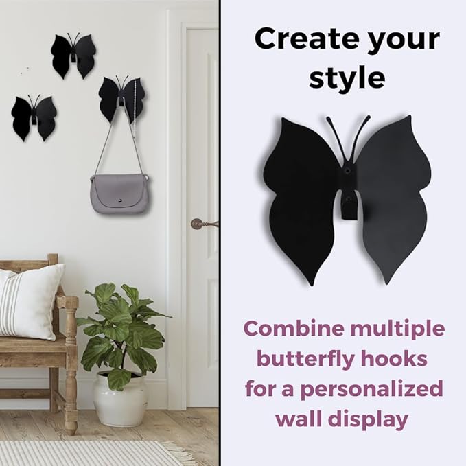 Butterfly 3D Black Butterfly Wall Hooks: Girl’s Bedroom 2 Hangers