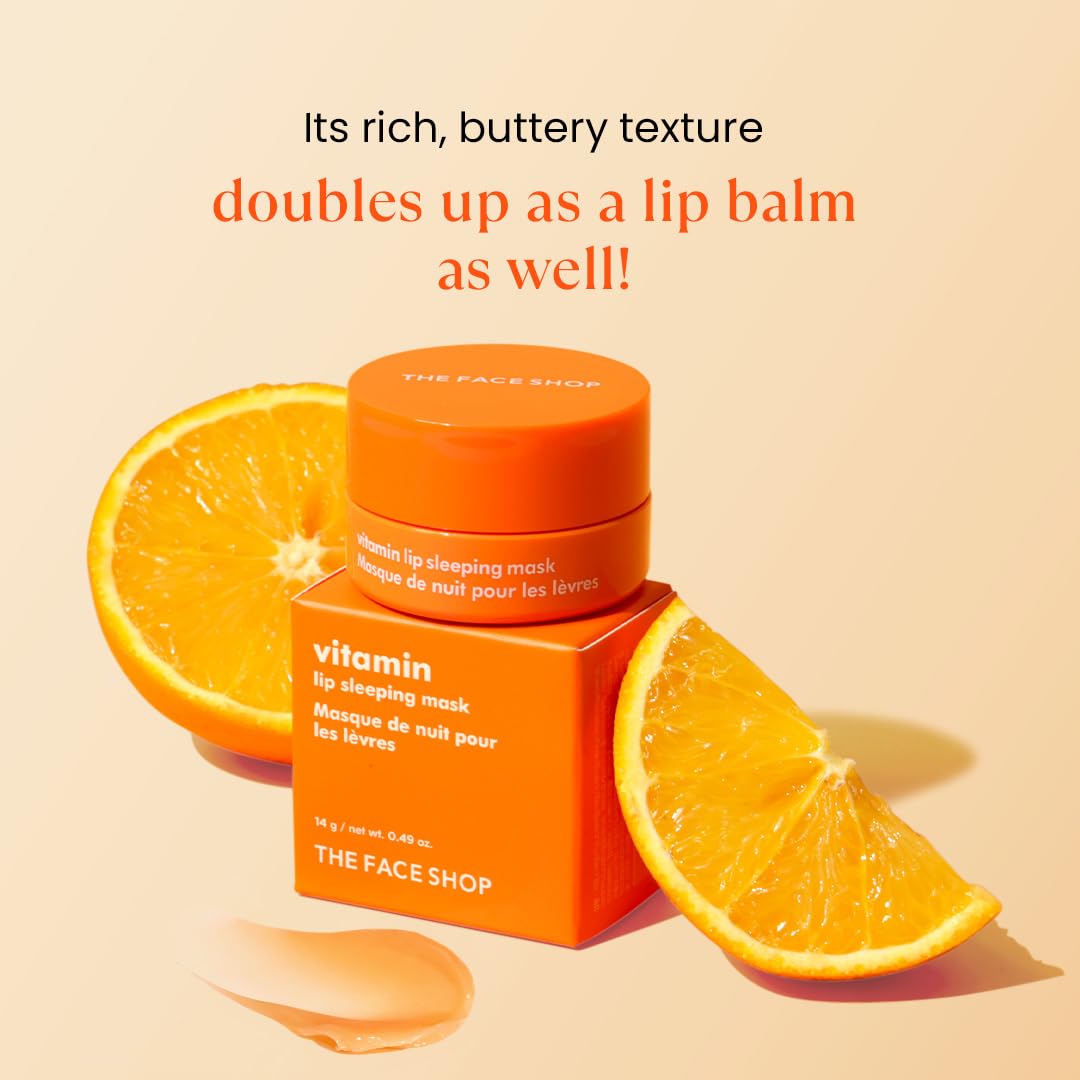 The Face Shop Vitamin C Lip Sleeping Mask - Smooths & Softens Dry Lips - Hydrating Lip Mask, Lip Balm, Lip Treatment, Lip Moisturizer - Overnight Lip Care for Lush Lips - Korean Skin Care