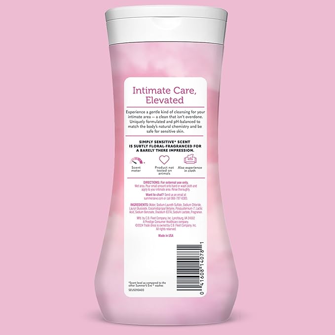Summer's Eve Simply Sensitive Daily Gentle All Over Feminine Body Wash, Removes Odor, Feminine Wash pH Balanced, 15 fl oz, 3 Pack