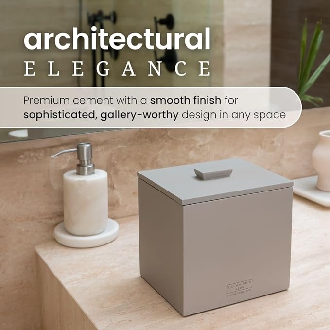 CLEAN SKIN CLUB Cement Box for 50 Disposable Clean Towels XL (Towels NOT Included), Concrete Container for Face Towelettes Bathroom Counter Storage, Cleansing Facial Dry Wipes - Taupe Stone