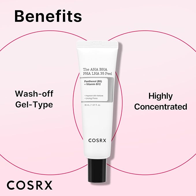 COSRX AHA BHA PHA LHA 35% Peel 1.01 fl. oz / 30 ml, Chemical Exfoliating Peeling Gel for Dull, Rough, Oily Complexion with Clogged Pores & Dead Cells, Highly Concentrated, Korean Skin Care