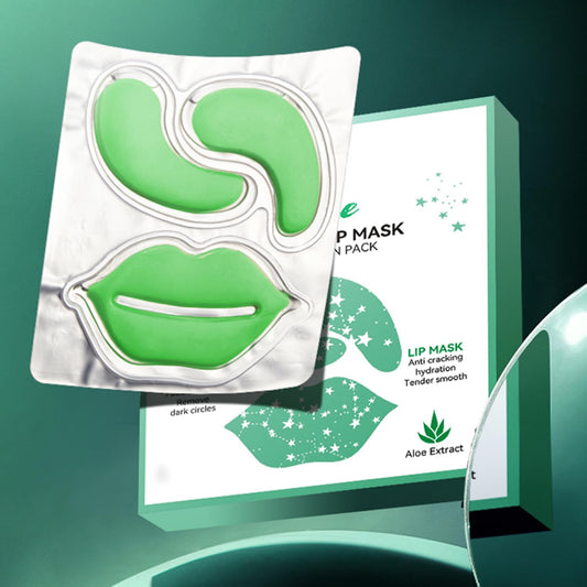 10 Pairs Aloe Vera Under Eye Patches and Moisturizing Lip Mask Set - 10 Pcs Aloe Vera Under Eye Patches, Refines Eye mask Lines Essence for Women Gifts