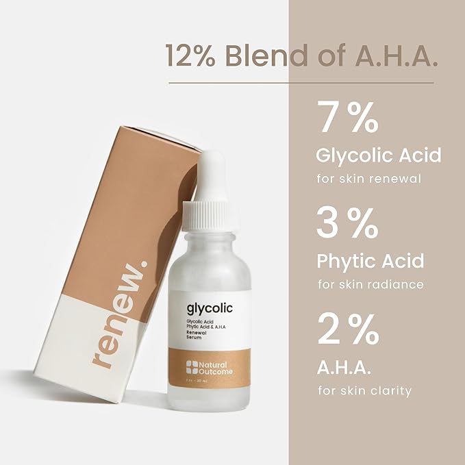 Glycolic Acid/AHA 12% Renewal Serum | Anti-Aging Exfoliating Facial Serum | Increases Cell Turnover Leaving Behind Smoother Skin | Clarifies Acne and Rejuvenates Skin | 1 Oz