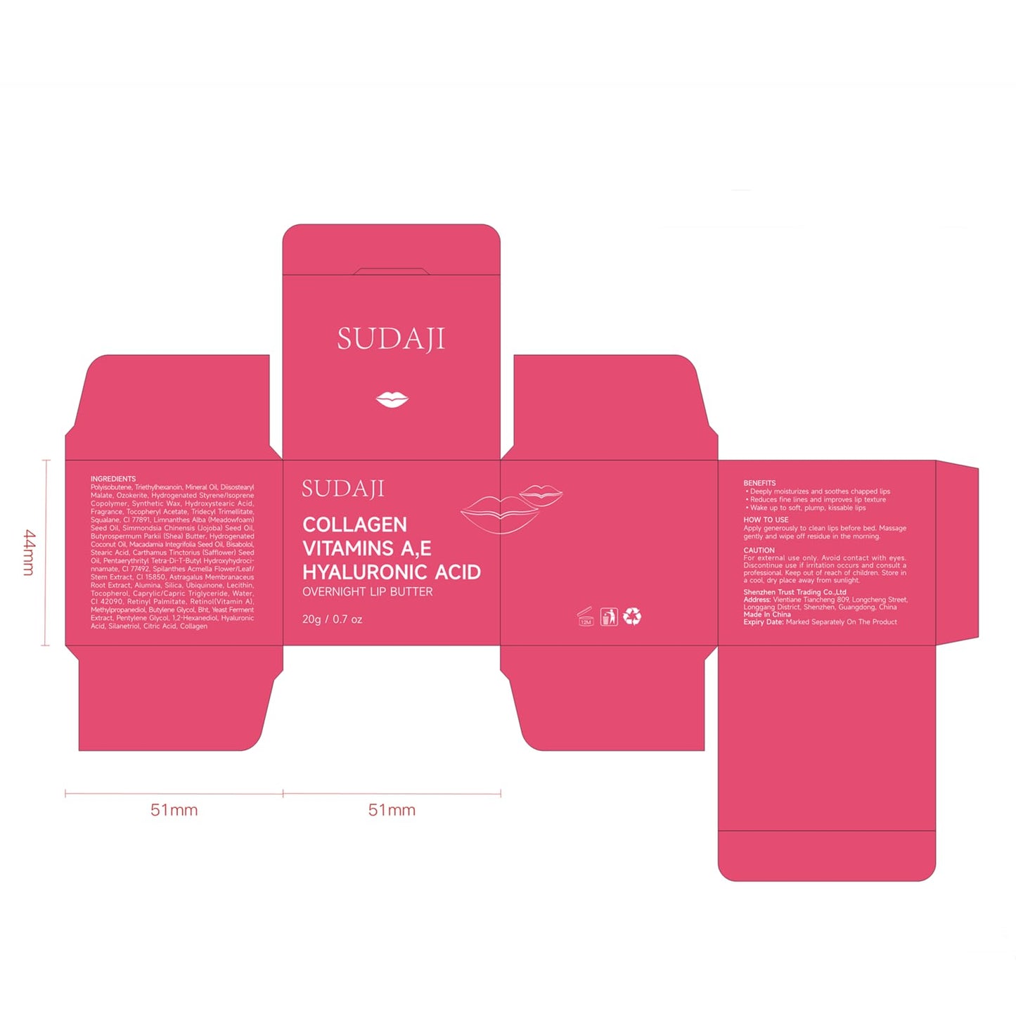 20g Collagen Lip Mask with Vitamins E, A, Hyaluronic Acid, Overnight Lip Butter Balm with Skin Softening Coconut Oil and Hydrating Shea Butter